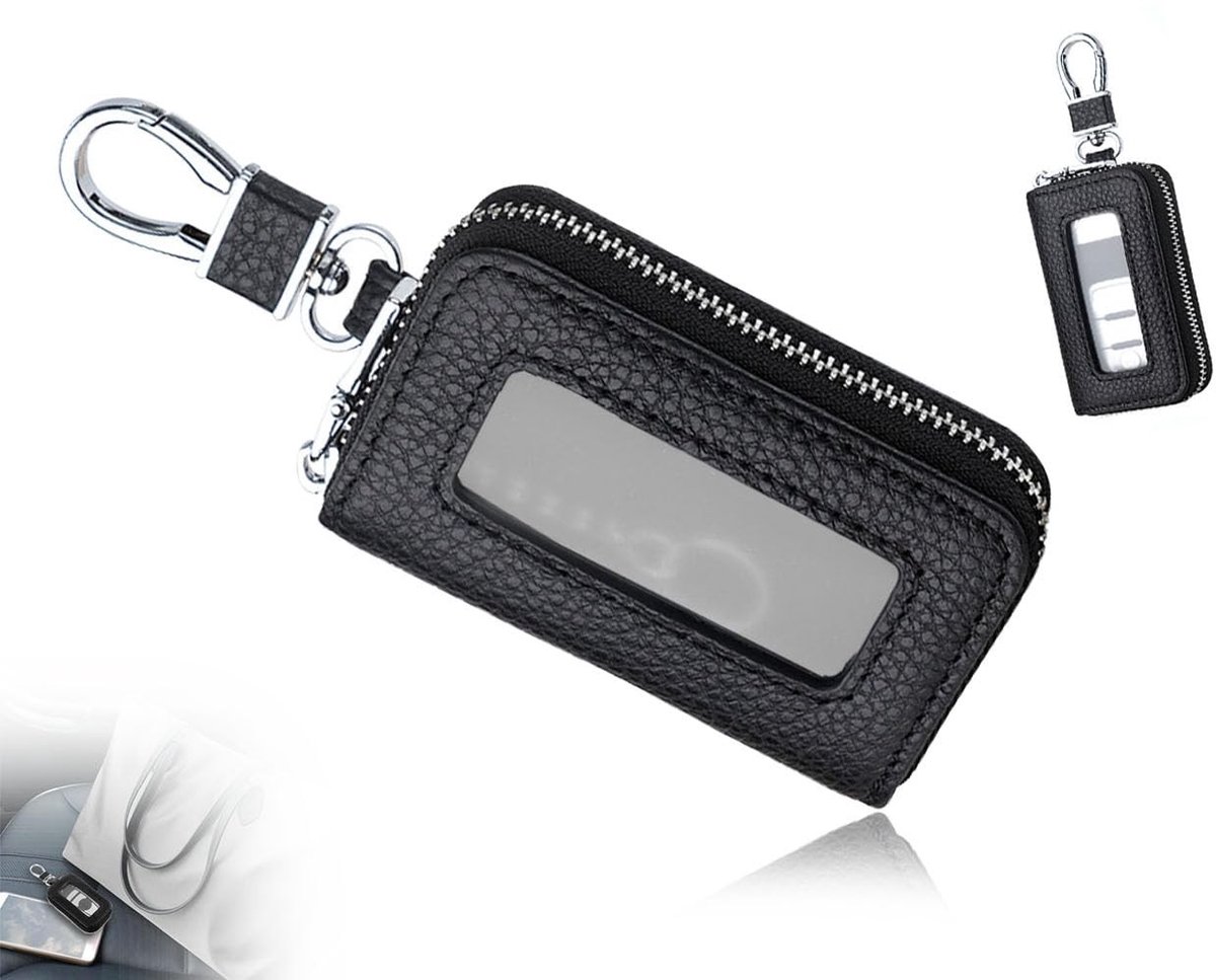 Dailygoods - Dailygoody - Autosleuteltui - Sleutelhoes - Met karabijnhaak en ritssluiting - Zwart - Sleutelhouder - Perfect voor autosleutels - Uniseks
