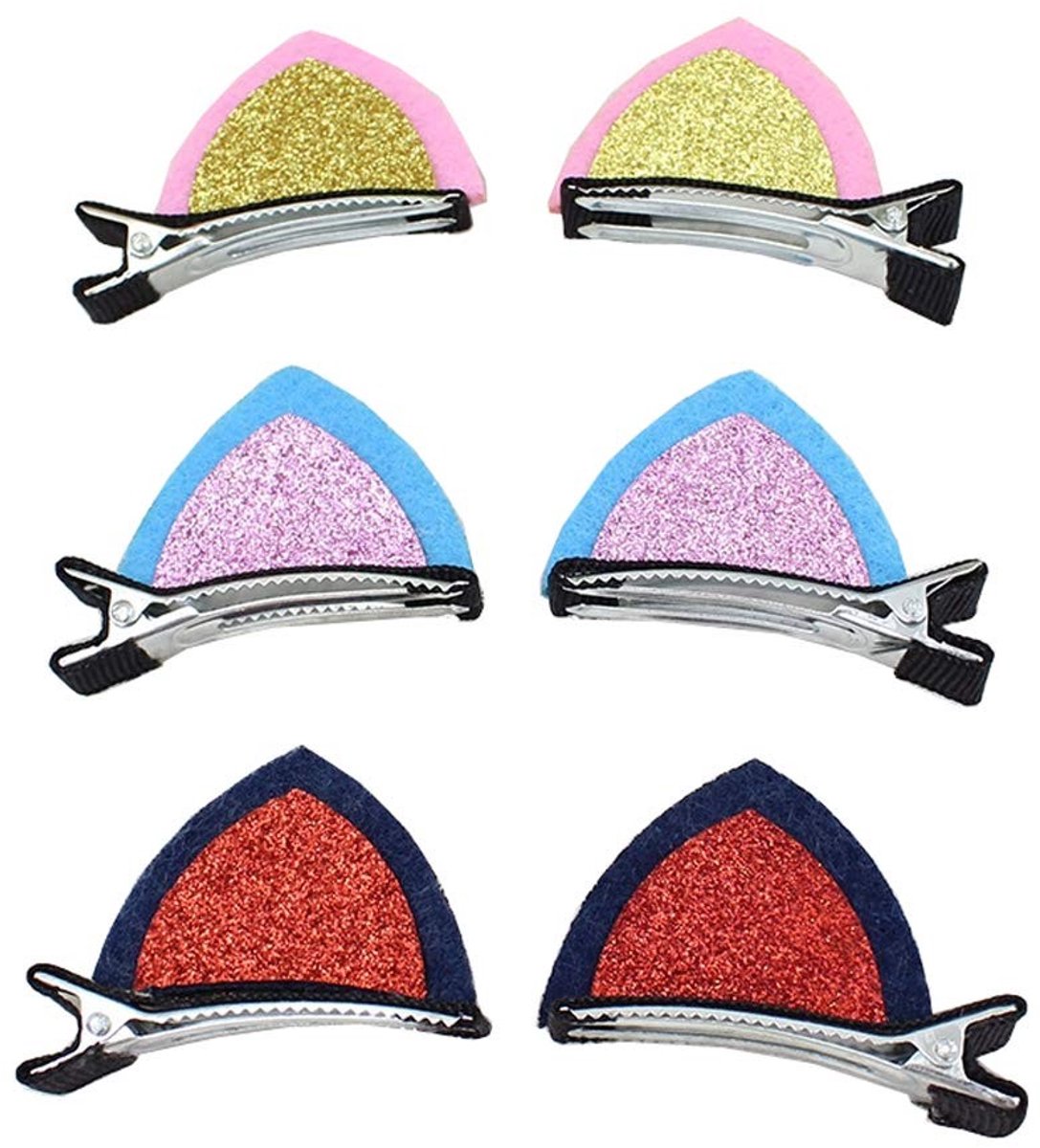 Dailygoods - Kattenoor Haarclip - Glitters - 6 paar - Voor Kinderen - Creatief Ontwerp - Feestelijke Accessoires - Kleurvariatie