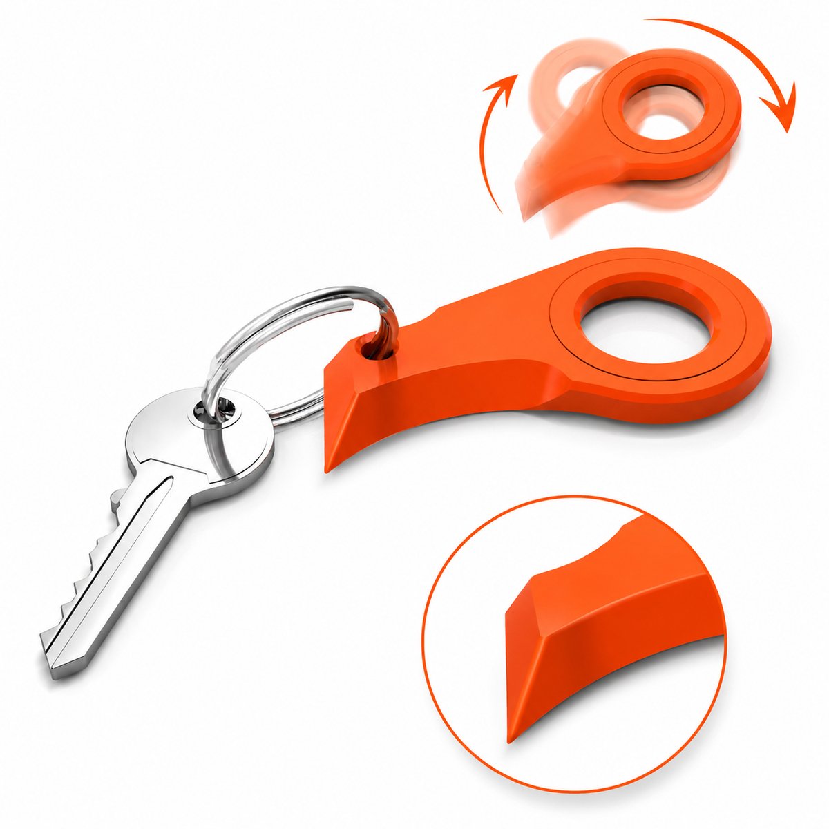 Doosopener Sleutelhanger - Key Spinner Fidget - Veilige Pakketopener - Mini Box Opener - Stress Relief Gadget - Compact EDC Tool - Oranje