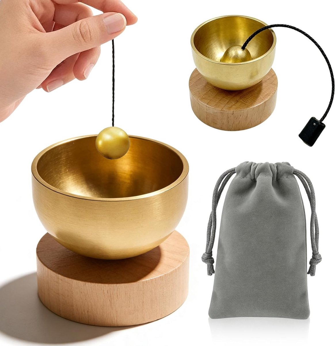 Handgemaakte Tibetaanse klankschalen set van messing en beukenhout - Perfect voor yoga, meditatie en chakra healing, ontspanning en mindfulness oefeningen