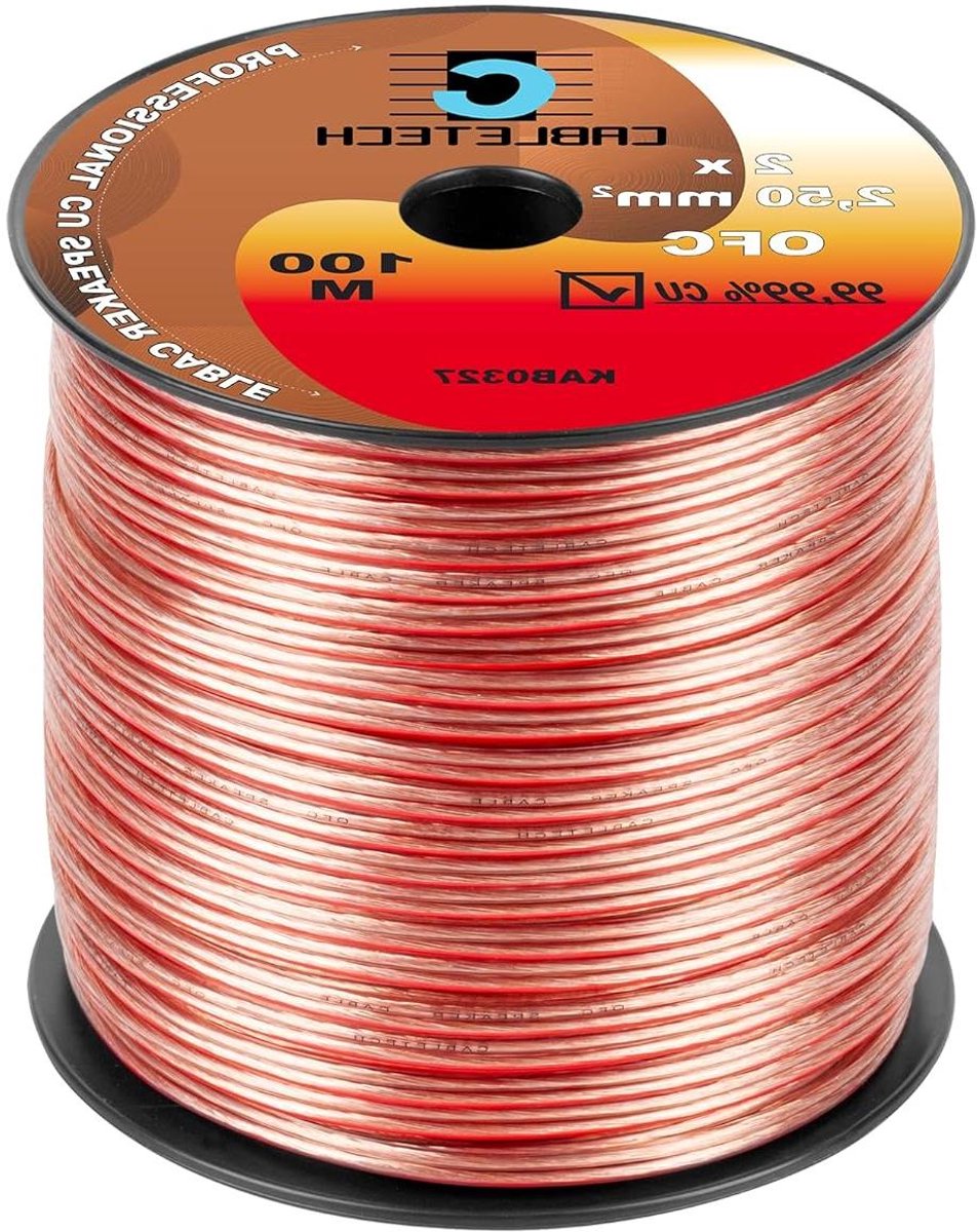Luidsprekerkabel - Audiokabel OFC - Muziekweergave - Zeer flexibel koper - 2.5 mm² 100 m - Transparant