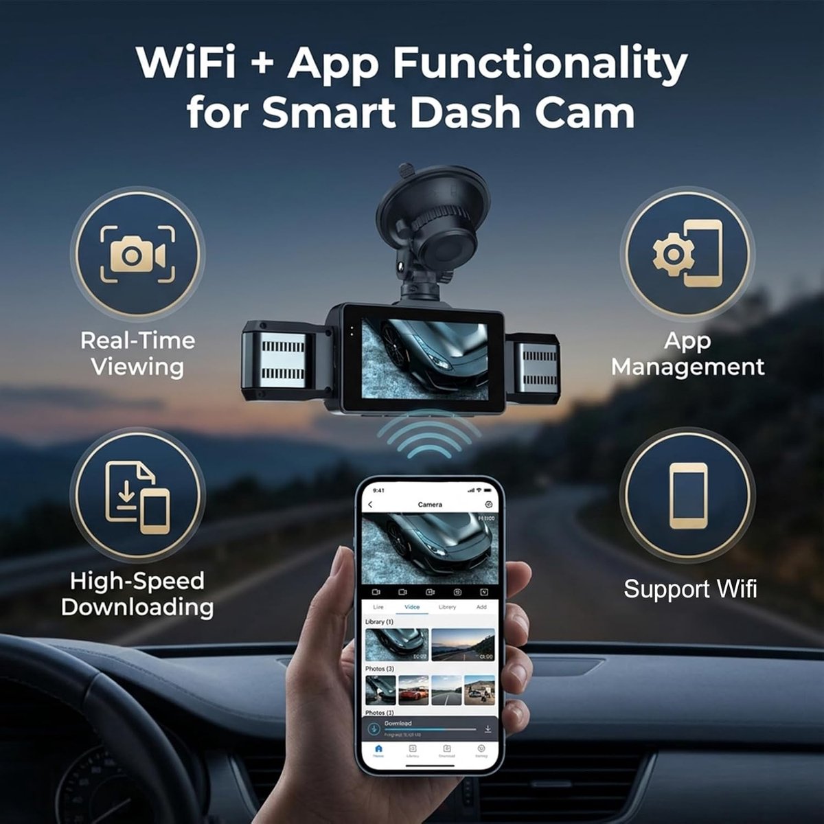 Auto Dashcam - 4 Kanaals Camera - Veilig Rijden - 360 Graden Zicht - 3 Inch Scherm - Zwart – foto 2