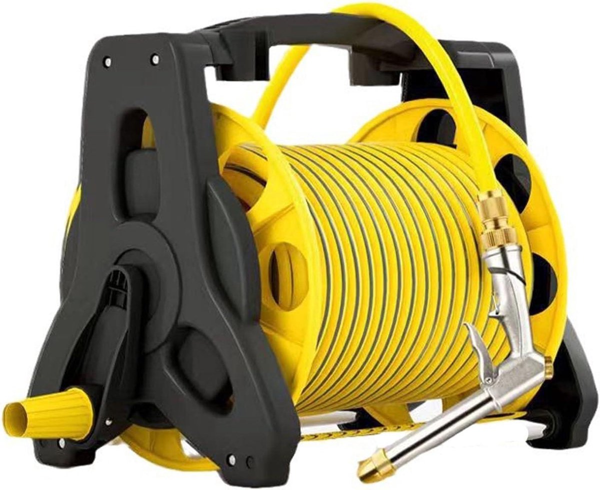 Draagbare Slanghaspel - Tuinslanghouder Vrijstaand - Gazon Besproeien - Automatische Afsluitconnector - Tot 40m Slang - Geel