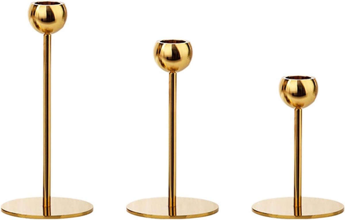 Kandelaar Set - Kaarsenhouders Decoratief - Huis Verfraaien - Corrosiebestendig Legering - 3 Stuks - Goud