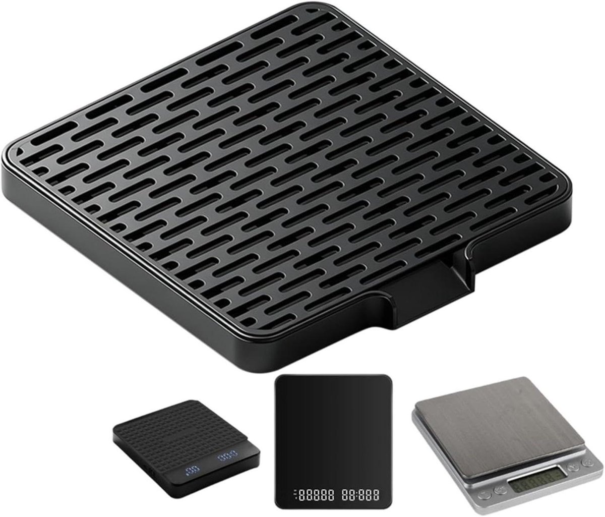 Koffie Weegschaal Druipbak - Antislip Onderstel - Hygiënisch Koffiestation - Zelfafvoerende Functionaliteit - 14 x 4 x 4 cm - Zwart