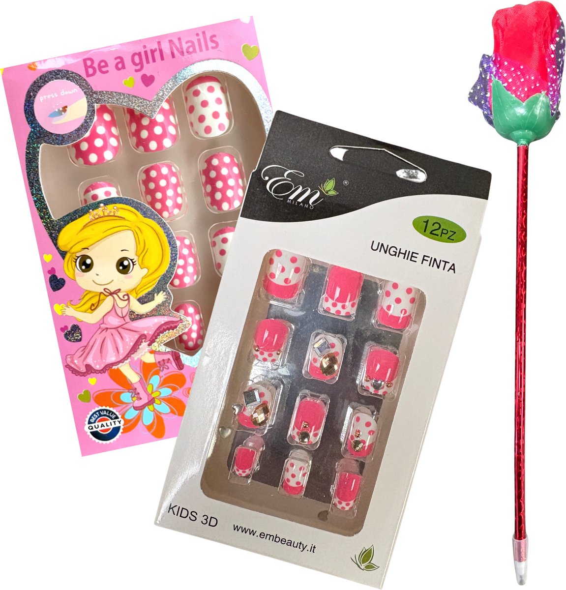 Kinder Plaknagels - Valse Nagels - 2 x 12 Stuks - Met Gratis Diamant Pen! - Geen Lijm Nodig