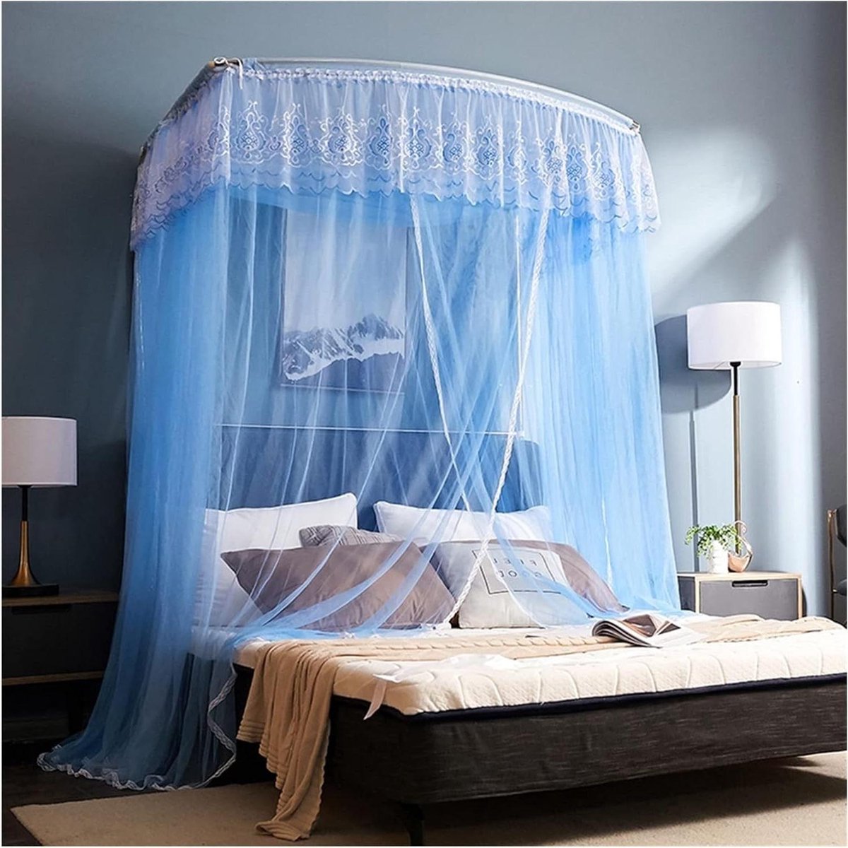 Klamboe Bed Hemel - Vliegenscherm Gordijn - Bescherming tegen insecten - Decoratieve luifel - 2.0m bed - Blauw