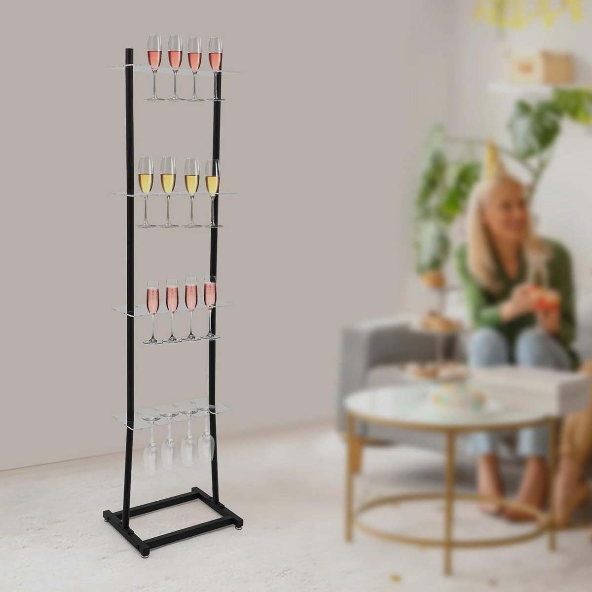 Champagneglashouder - Wijnrek - Feestelijke Presentatie - 4-laags ontwerp - 32 glazen - Zwart