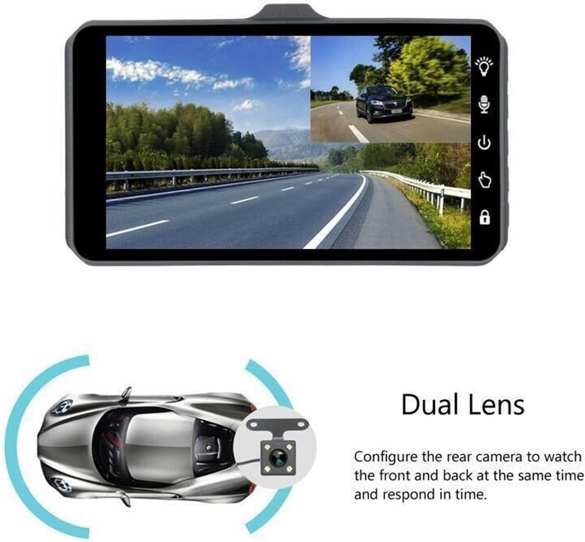 Touchscreen Dash Cam - Auto DVR Recorder - Veilig Rijden - Dubbele Camera - 4 Inch Scherm - Zwart – foto 6