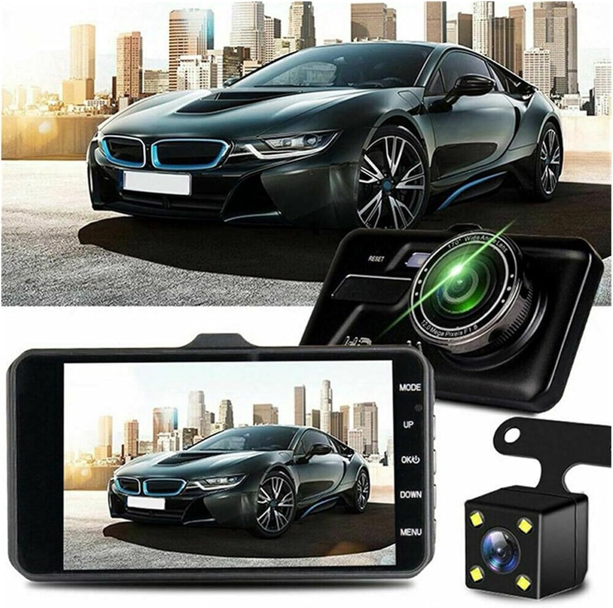 Touchscreen Dash Cam - Auto DVR Recorder - Veilig Rijden - Dubbele Camera - 4 Inch Scherm - Zwart – foto 2