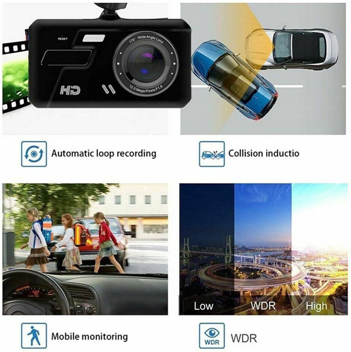 Touchscreen Dash Cam - Auto DVR Recorder - Veilig Rijden - Dubbele Camera - 4 Inch Scherm - Zwart – foto 5