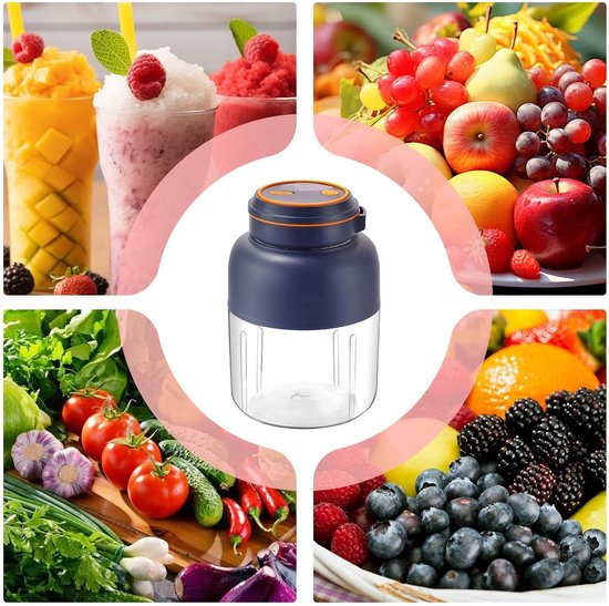 Draagbare Juicer Beker - Elektrische Blender - Snelle Drankjes Maken - Extra Grote Capaciteit - 1300ml - Blauw — afbeelding 4
