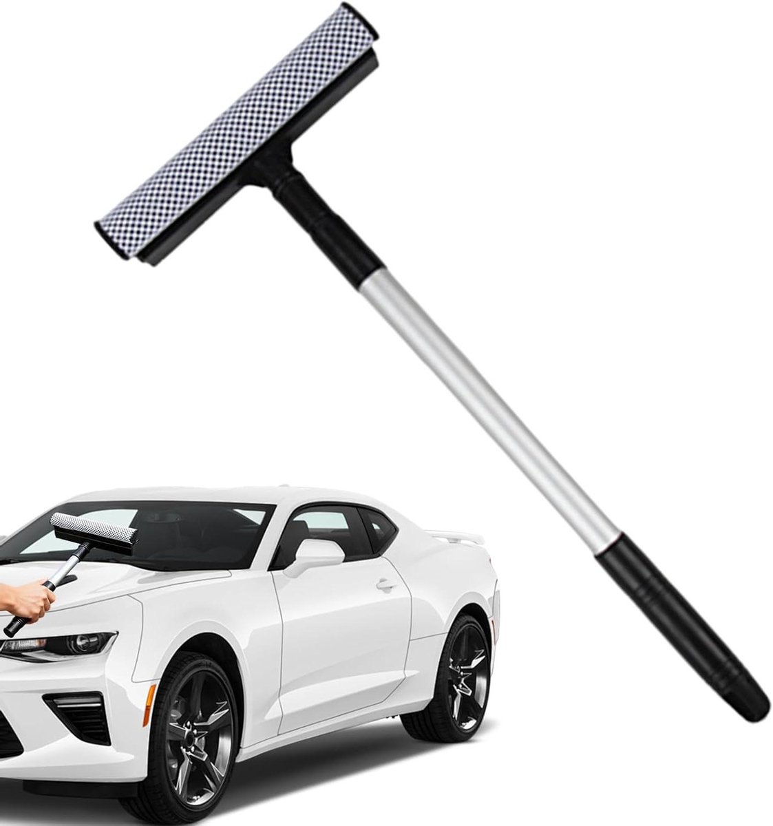 Raamreiniger Uittrekbaar - Schoonmaakgereedschap - Ruiten Wassen - 2-in-1 Schraper Spons - 77 cm - Zwart