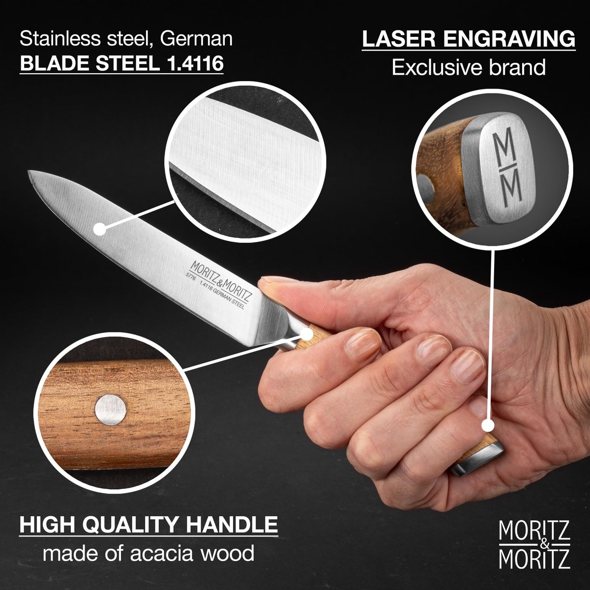 Dailygoods - Professioneel Koksmes van 13 cm met Ergonomisch Acaciahouten Handvat