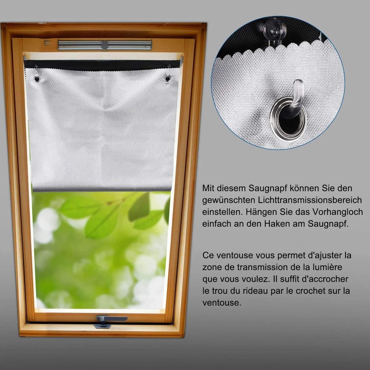 Universele Zonwering Met Zuignappen - 48 x 93cm - Verduisteringsgordijn met 7 zuignappen - Verduisterende rolgordijnen zonder boren - Warmte/Licht Werend Doek - Geschikt voor dakramen, slaapkamers, tuindaken - zwart – foto 3