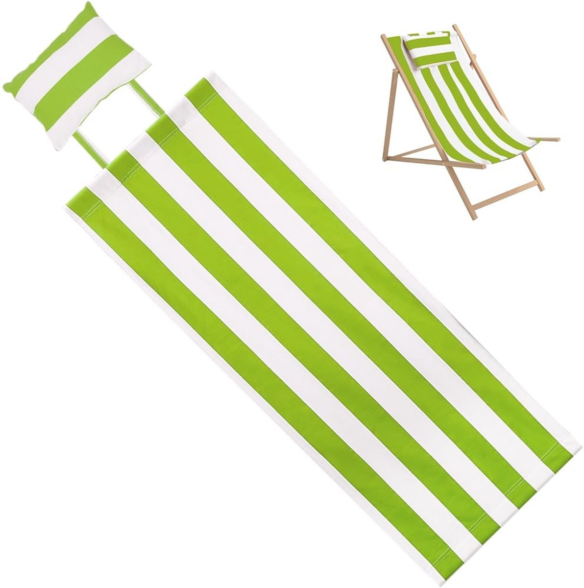 Dailygoods - Dailygoody - Strand Sling Stoel - Opvouwbare Lounge Stoel - Comfortabel - Olijf Witte Strepen - Canvas Stoel - Geschikt voor Buiten - 113x43cm