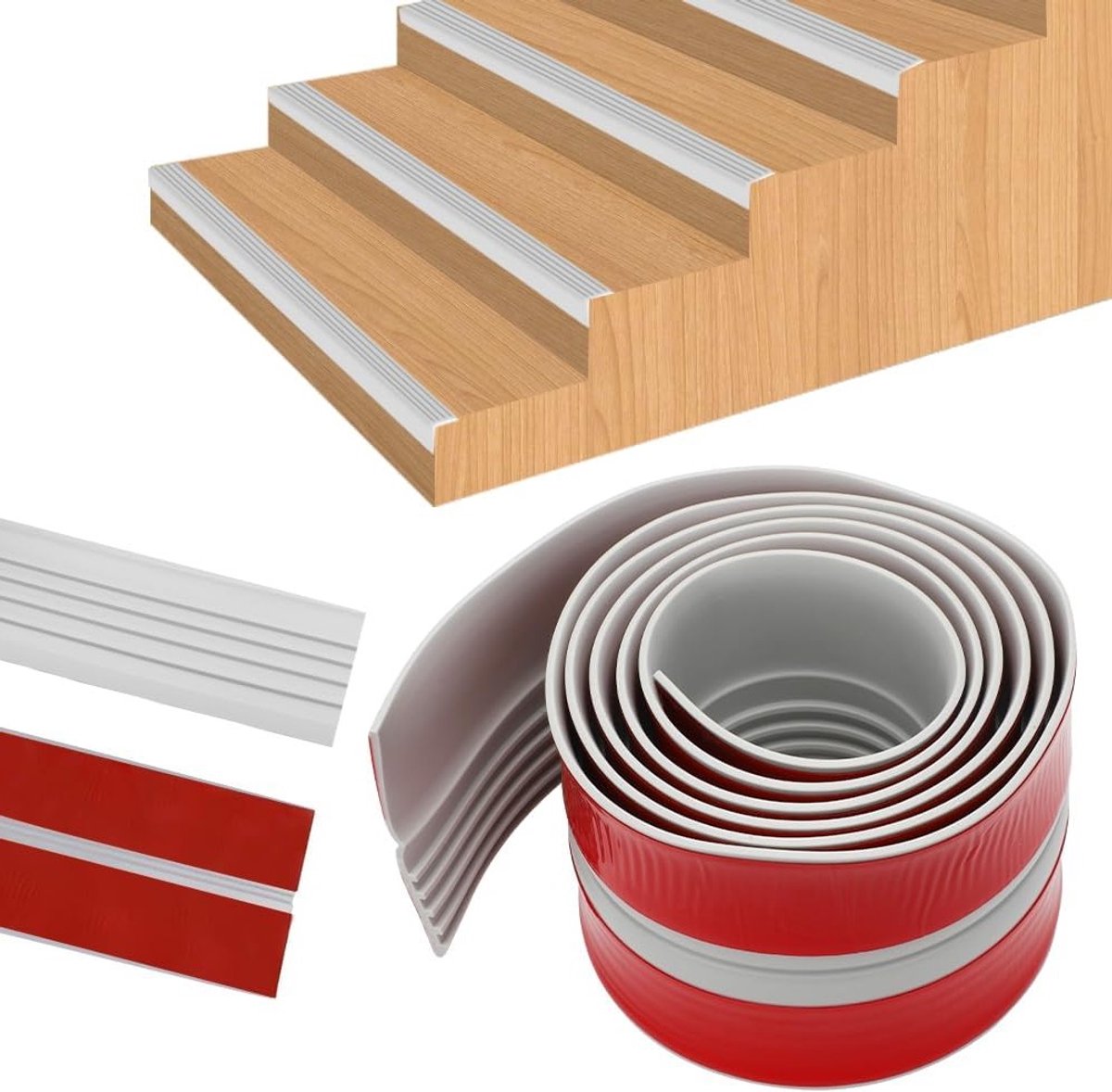 Zelfklevend Traprandprofiel 48 x 48 mm, Antislip Traprandbescherming, Veiligheid voor Traptreden, Duurzaam en Weerbestendig (Grijs, 4 m)