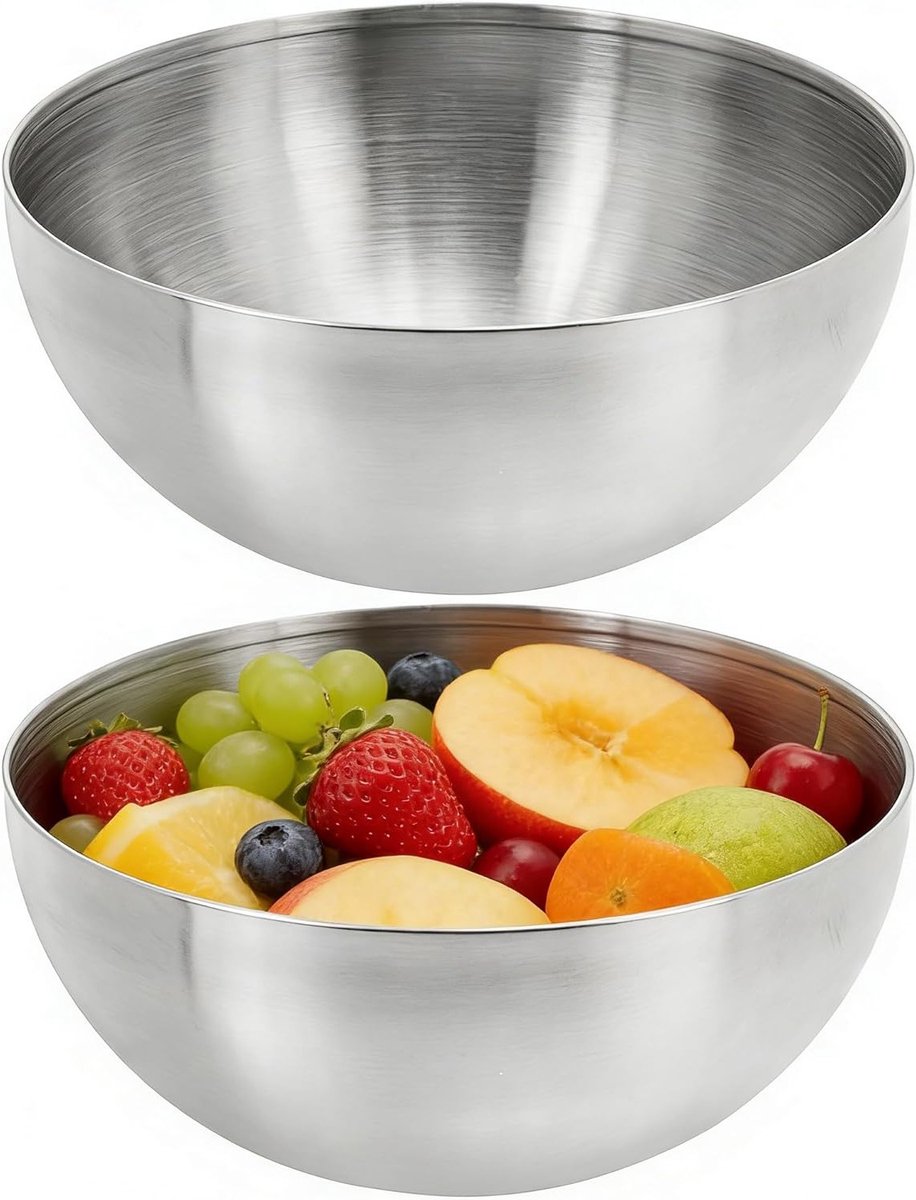 Set van 2 RVS pastabowls van 12 cm - Ideaal voor soep, salade, rijst en noedels