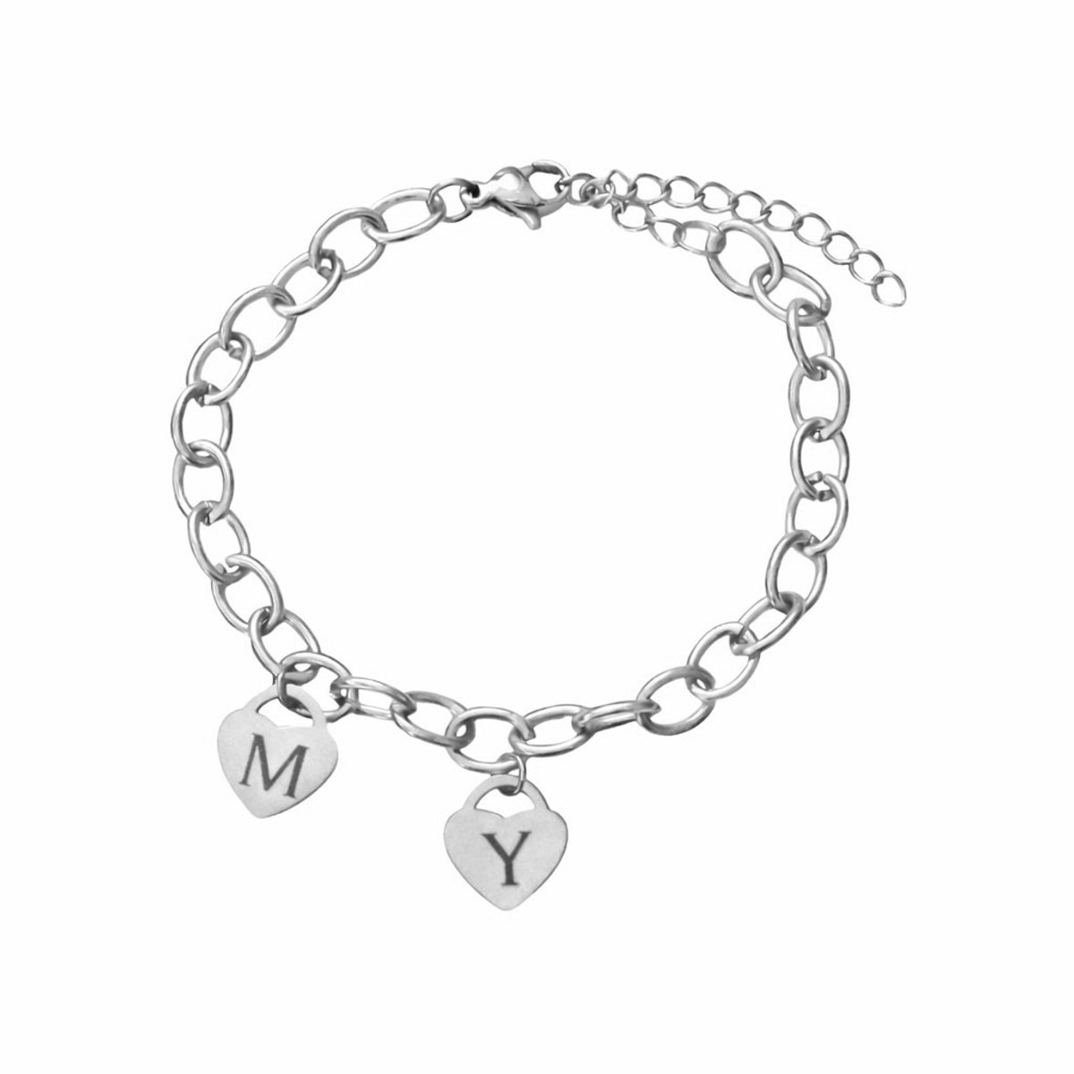 Schakelarmband Hart met 2 Initialen Zilver
