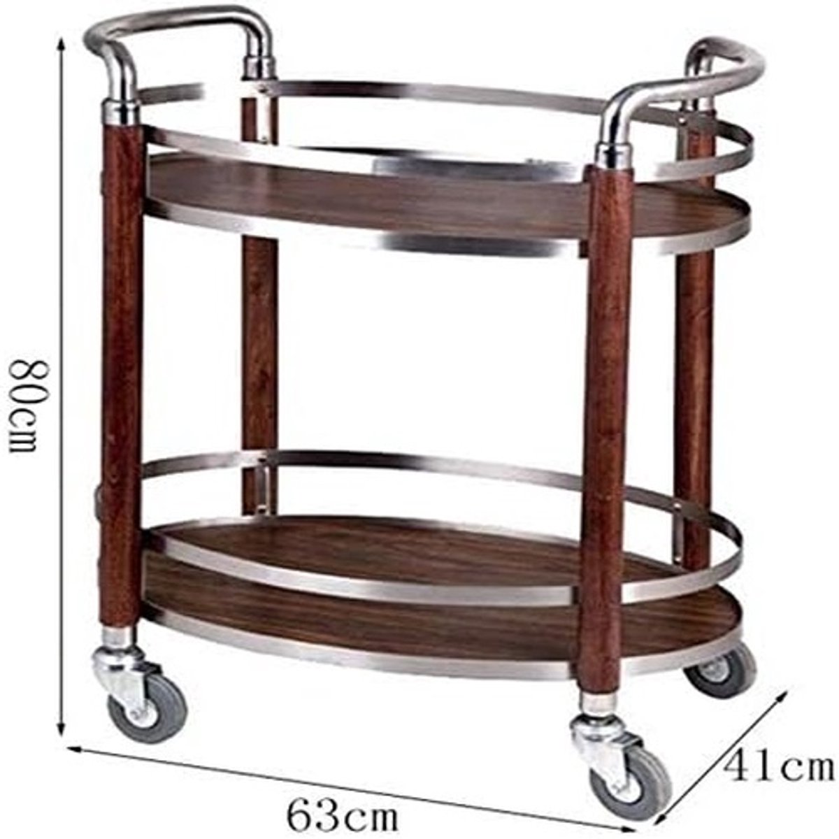 Serveertrolley op Wielen 63 x 41 x 80 cm – 2-Laags Barwagen MDF & Staal met Handgreep, Multifunctionele Keukentrolley, Servicewagen & Opbergrek voor Keuken, Hotel & Horeca – Mobili Bella
