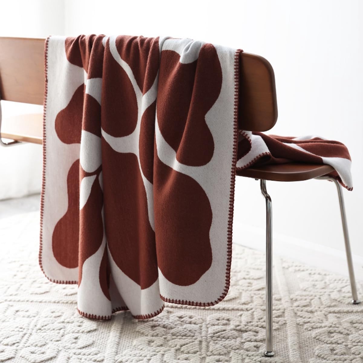 Geometrisch Bladpatroon Cashmere Dekentje in Scandinavische Vintage Stijl - Warm en Zacht voor Kantoor, Auto en Reis - Ideaal als Tapestry of Sofa Dekentje, 130x180cm