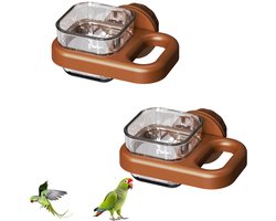 Voederbak voor vogels - 2 Stuks 8.4*7*4cm - Vogel - Voerbak- Drinkbak - Voederschaal - Verwijderbare kom - Knopontwerp - Voerbakje Geschikt Voor vogelkooi - Plastic vogelbak - Hangende vogelvoederbak - Vogelvoederaccessoires - Bruin