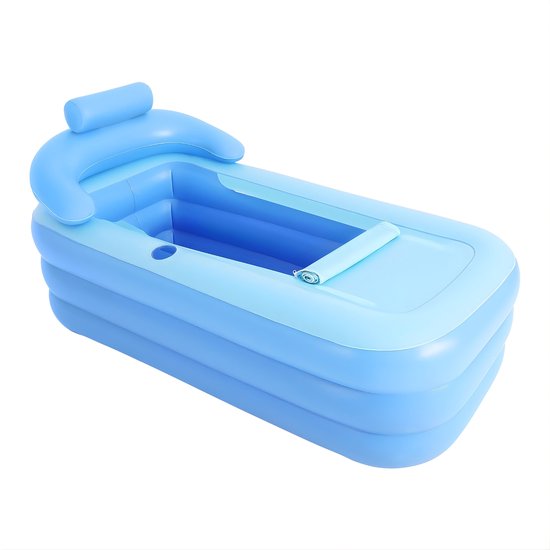 Draagbaar Opblaasbaar Bad – Opvouwbare Badkuip met Bubbelmat – Volwassenen Bad voor Ontspanning en Spa – 160 x 84 x 64 cm – Blauw