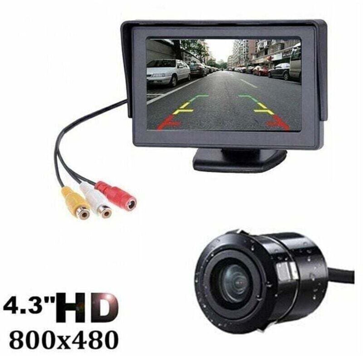 Draadloze achteruitrijcamera-set voor auto's/vrachtwagens/busjes/pick-ups/campers, voorzien van een 4,3-inch display en achteruitrijcamera.
