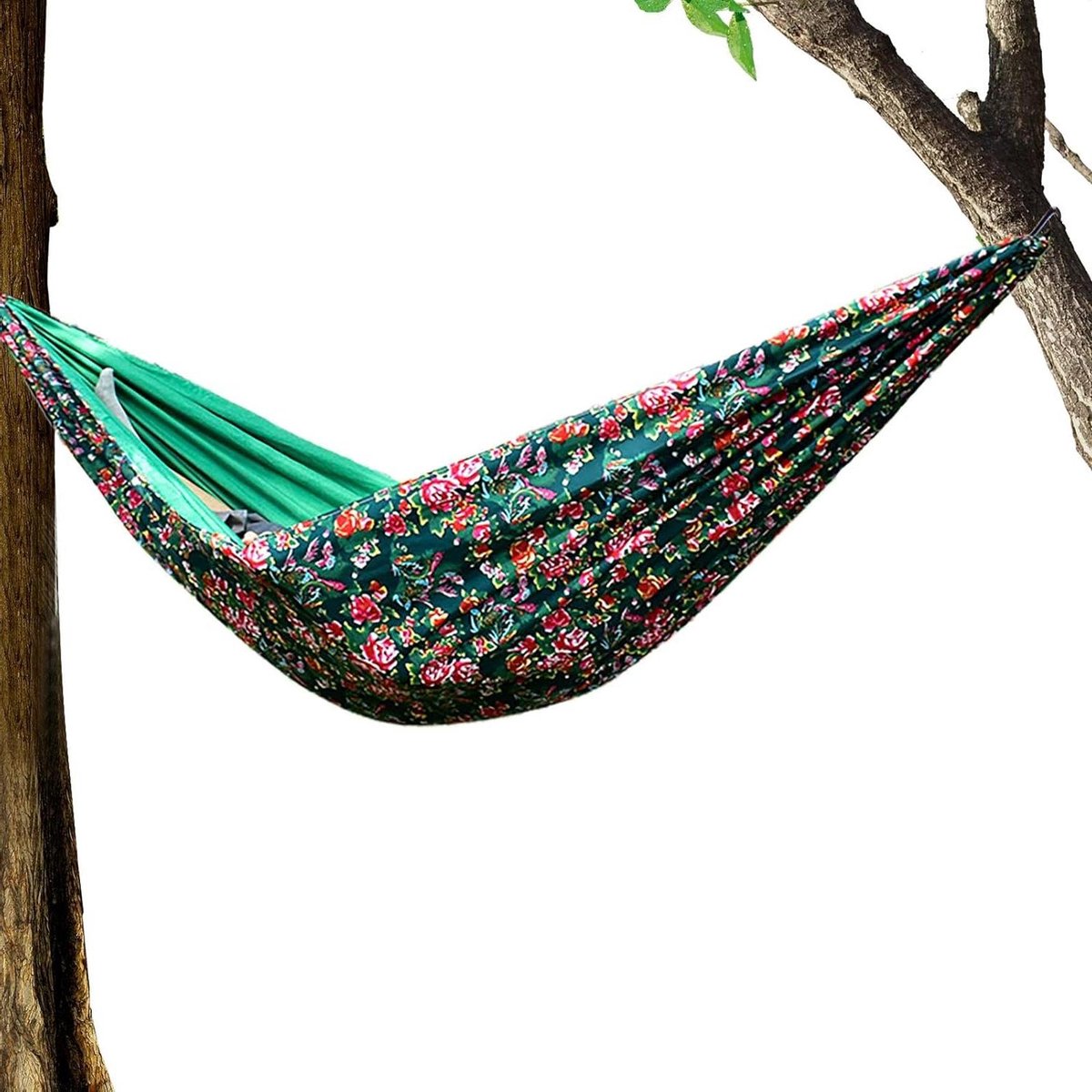 Hangmat voor buiten - Reisschommel boomhangmat - Ontspannen kamperen tuin - Ruim dubbel comfort - 270x140 cm - Groen