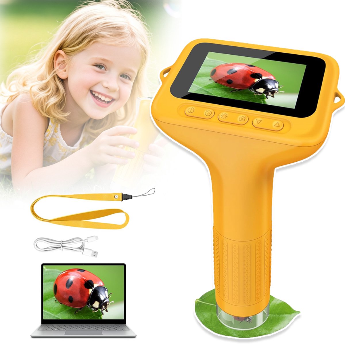 Microscoop Voor Kinderen - 1000x Digitale Handmicroscoop Voor Kinderen - Mini Draagbare Zakmicroscoop Wetenschappelijk Speelgoed Verjaardagscadeau Voor Jongens En Meisjes Van 3-11 Jaar - Geel