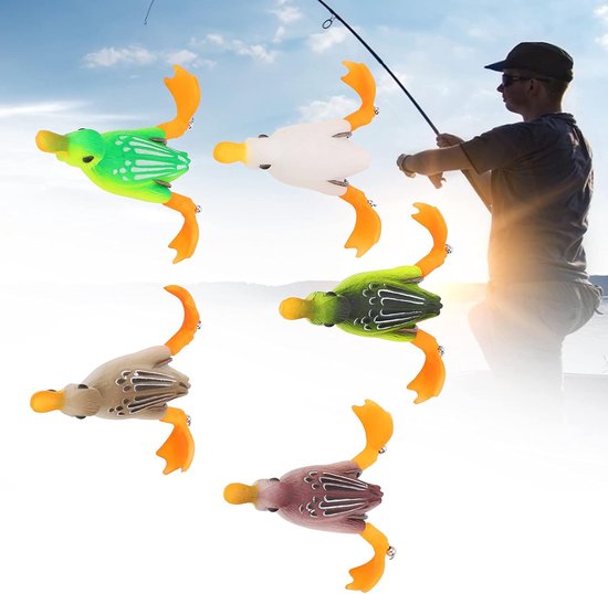 5Pcs Topwater Eend Lokken, 3D Rubber Drijvende Eend Vissen Lokken Met Haken Bass Visaas — afbeelding 3