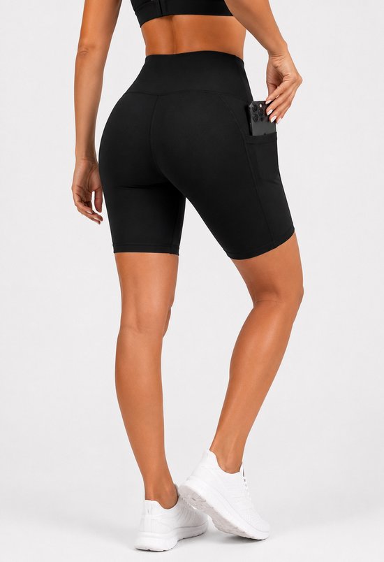 SparkNine Softflow korte sportbroek - dames short - met zakken - 4XL - zwart - half lang - super zacht materiaal van Merkloos — afbeelding 4