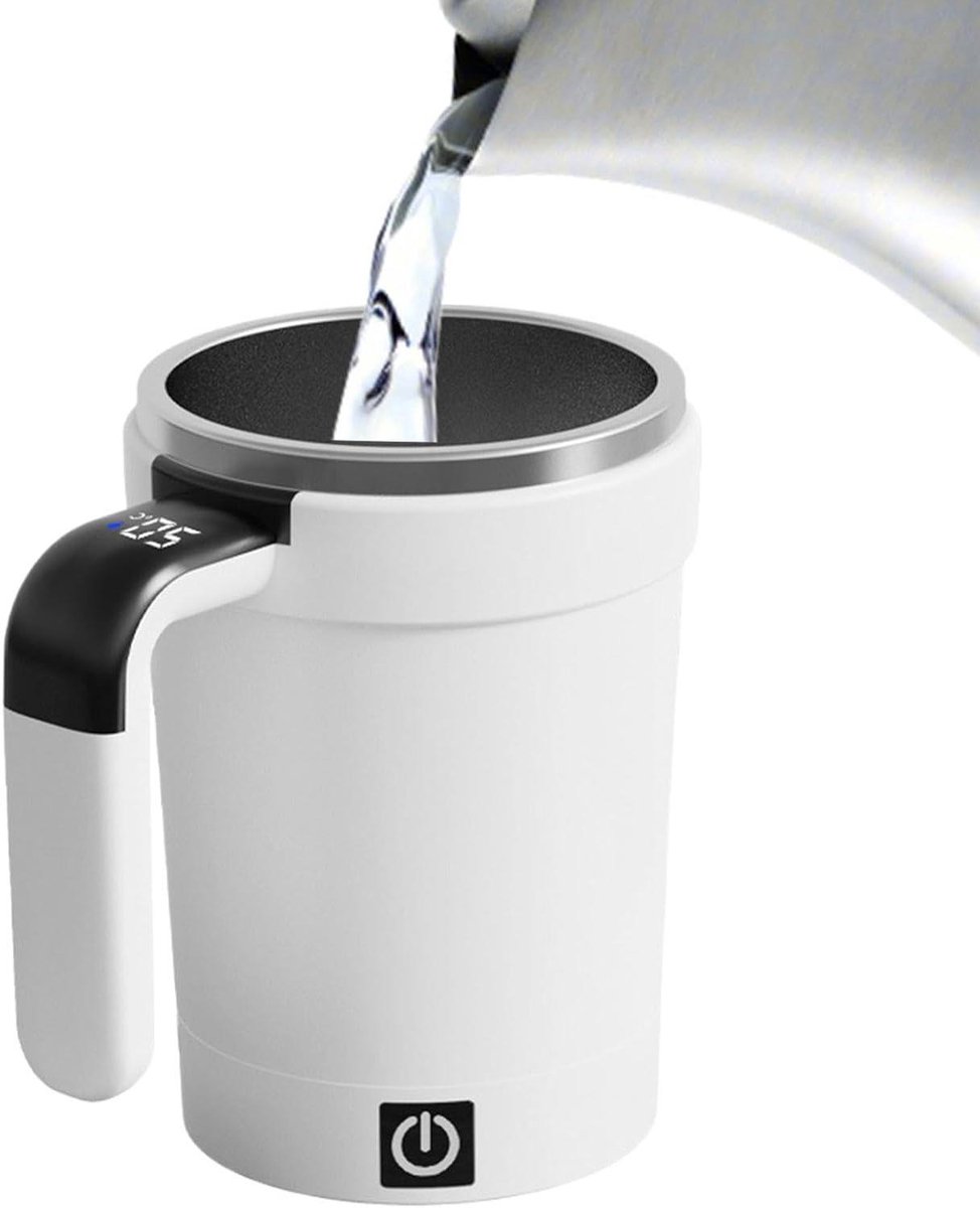 Elektrische Mok - Zelfroerend Beker - Dranken Mengen - Temperatuurweergave - 380 ml - Wit