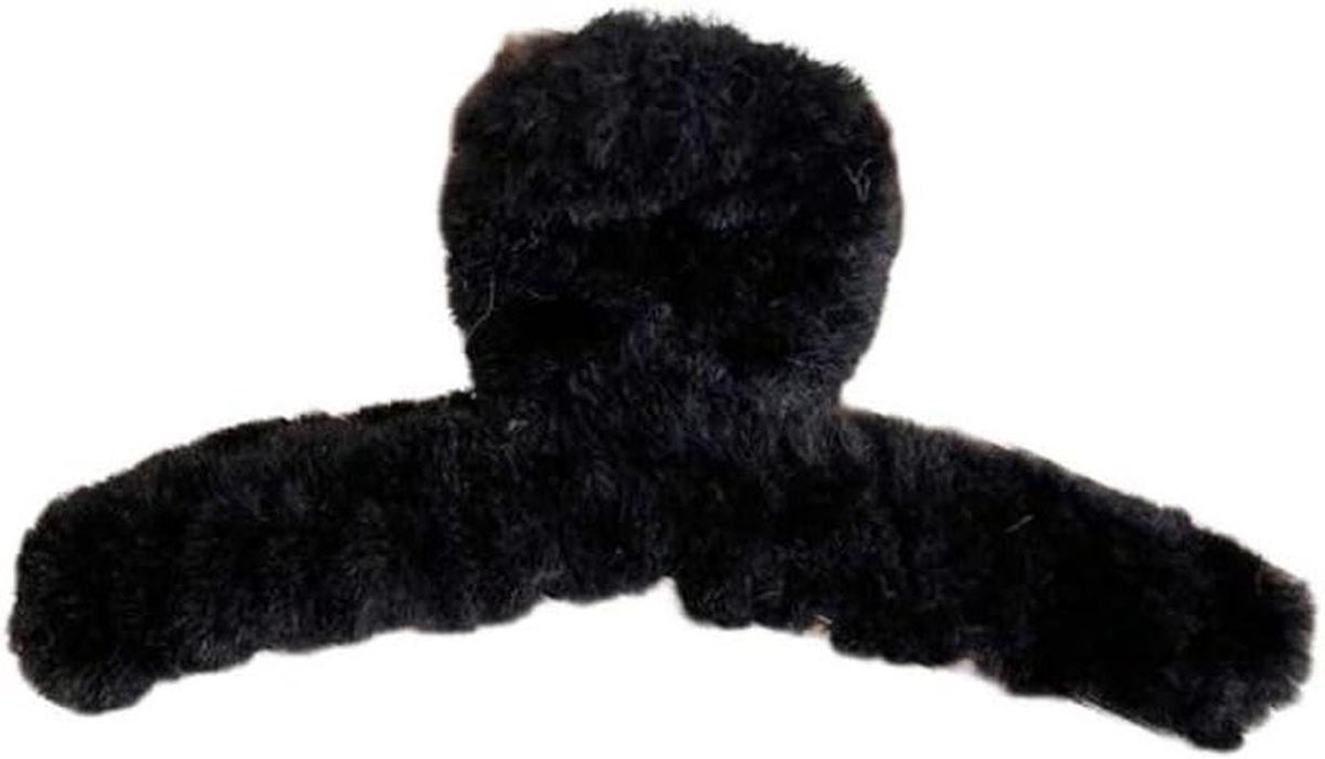 Pluche Haarclip - Fluffy Haarspeld - Haar Styling - Zacht Imitatiebont - 13 cm - Zwart