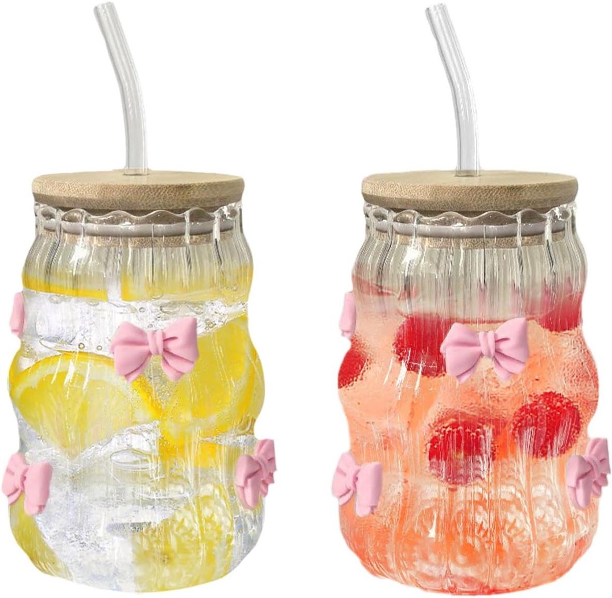 Glazen Beker - Met Deksel en Rietje - Koude Dranken - Hittebestendig Glas - 450 ml - Transparant
