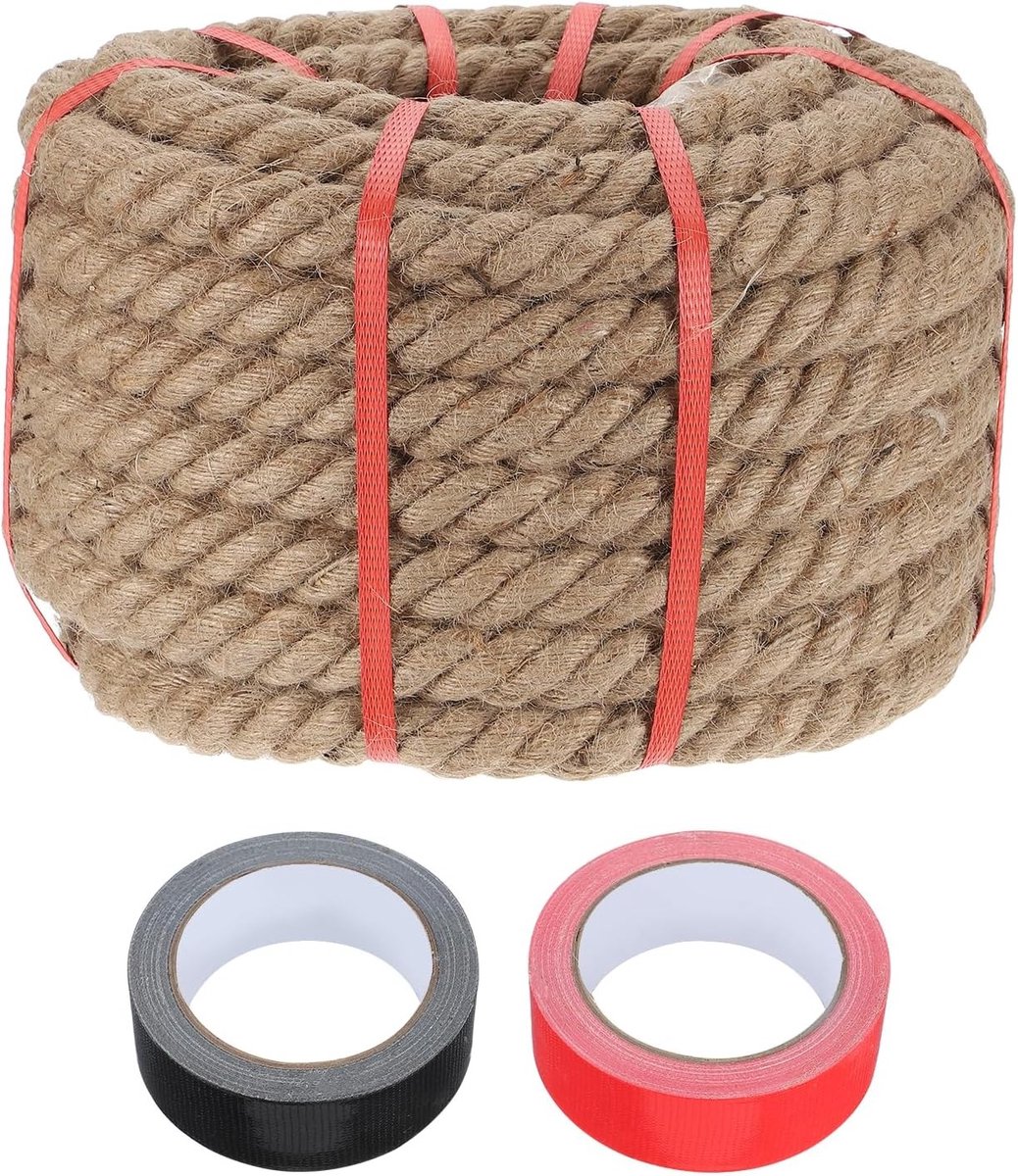 Jute touw 3,5 cm x 160 m - sterk gevlochten natuurlijk touw voor leuningen, touwtrekken en tuinprojecten