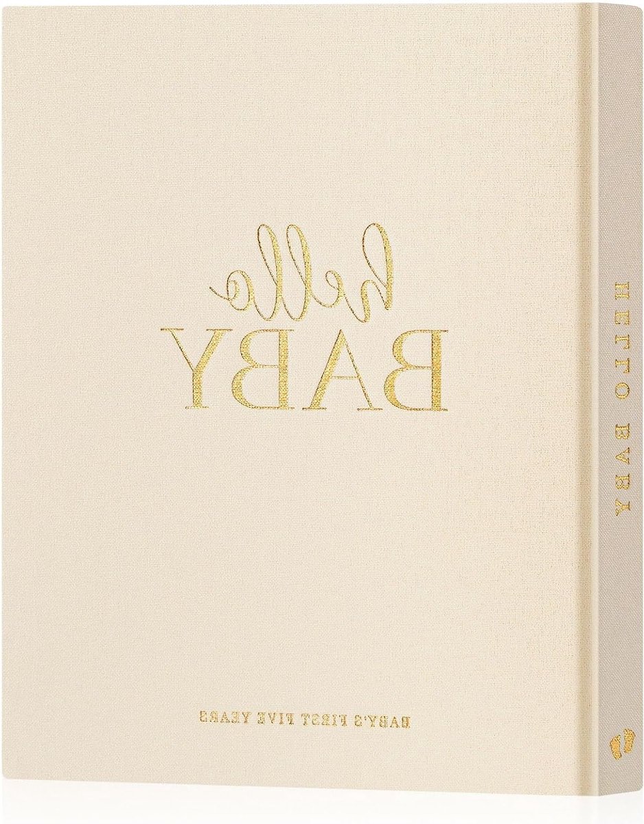 Herinneringen Boek voor de Eerste 5 Jaar van je Baby, Linnen Hardcover Babyboek voor Nieuwe Ouders, Scrapbook voor Foto's en Mijlpalen, Beige, 154 Pagina's