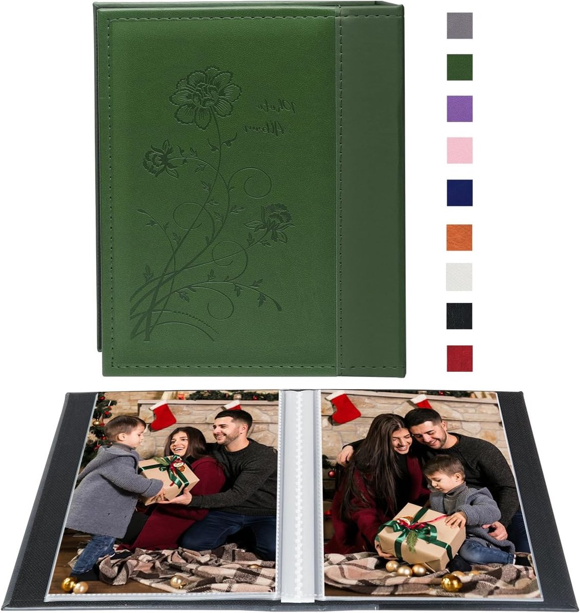 Klein fotoalbum voor 6x4 foto's, 2 verpakkingen met 50 verticale afbeeldingen, ideaal voor kunstwerken en ansichtkaarten opslag (donkergroen)