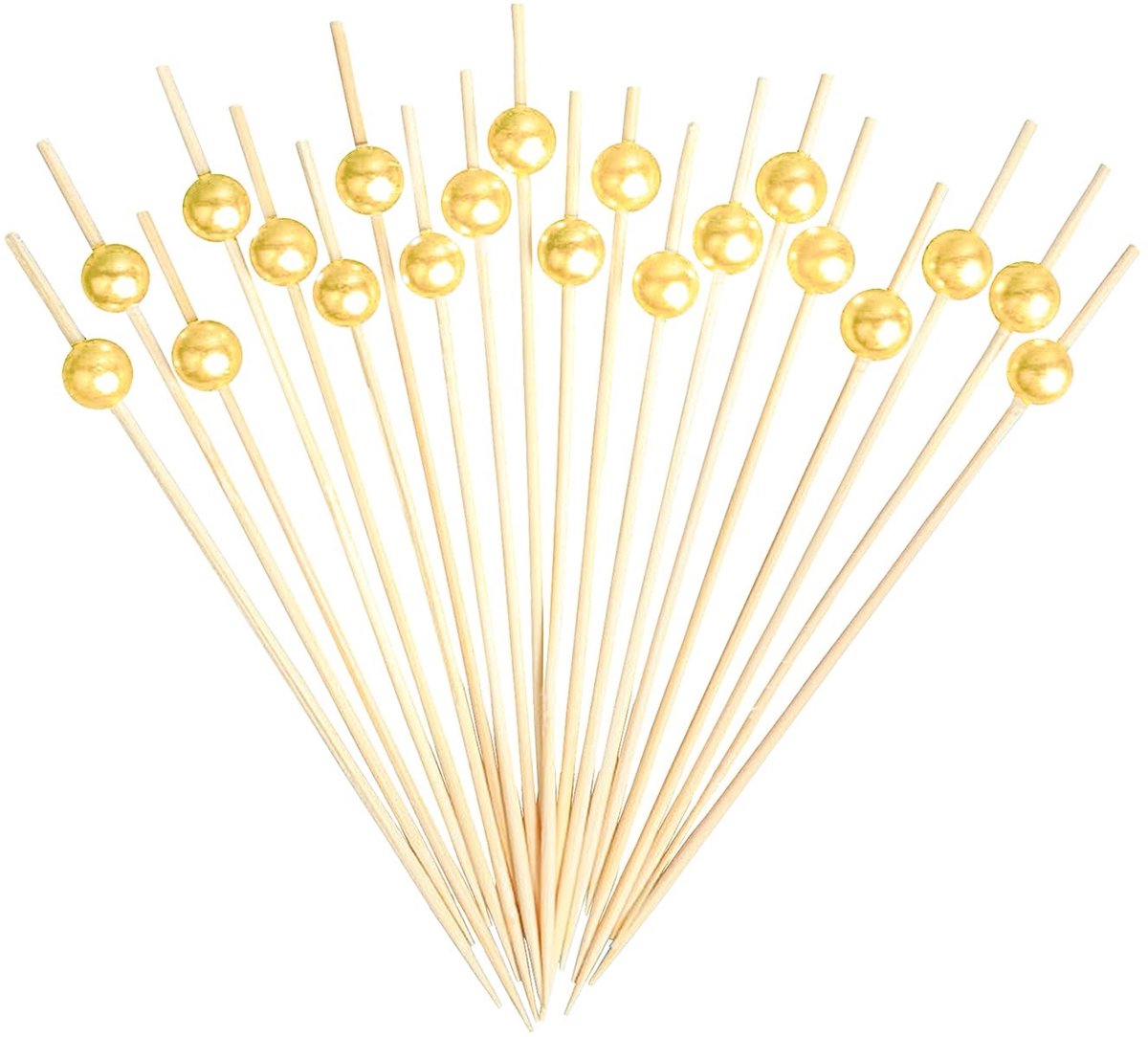 Dailygoods - 100 Stuks Houten Cocktailspiesen met Gouden Acrylparels