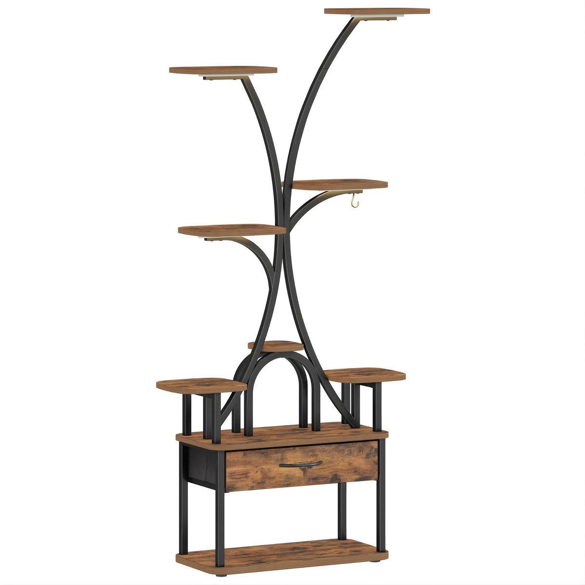 Plantenstandaard – Voor Binnen & Balkon – 9-Lagen Bloemenrek met 4 R-G LED-Lampen, Verstelbare Kleur en Timer – Vintage Bruin