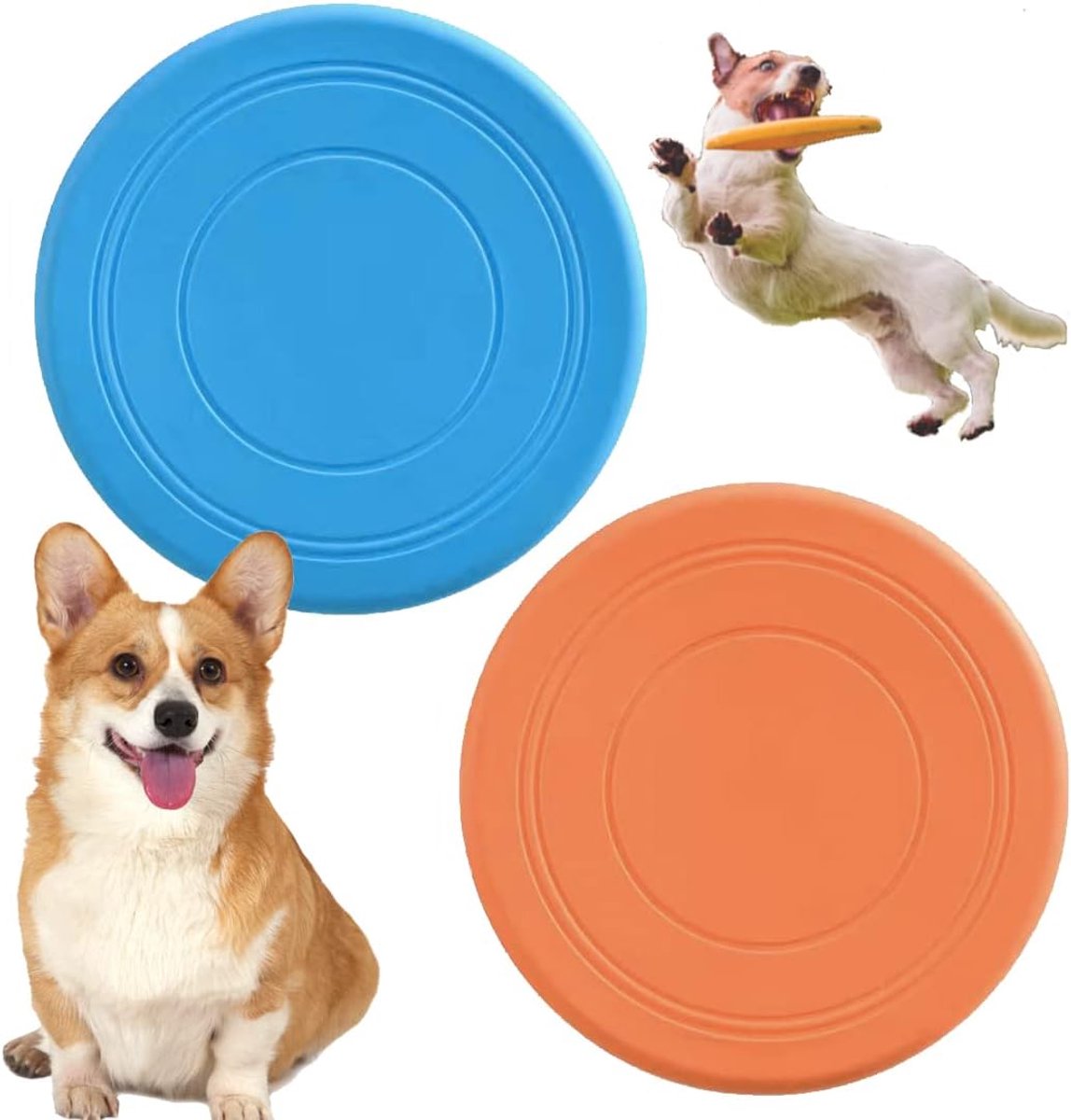 Frisbee Hond - Frisbee voor Honden - Zacht & Drijvend - Hondenspeelgoed - Frisbees - Zomer - Buitenspeelgoed - Voor alle Honden - Speelgoed voor Huisdieren - Huisdier Frisbee - Puppy Trainingsschijf - Blauw en Oranje - 2 Stuks - van Imperatoris
