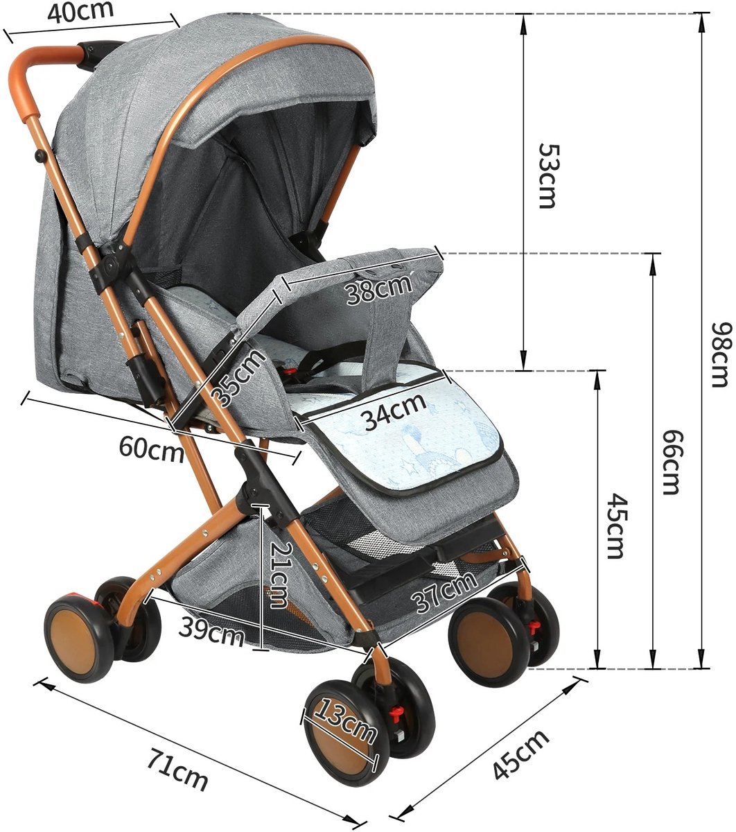 Trendique - Kinderwagen - Buggy - Stroller - Wandelwagen - Lichtgewicht - Inklapbaar - tot 6 jaar - 71x45x98 cm - Kaki/Paars – foto 4