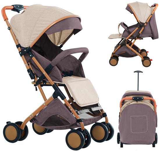 Trendique - Kinderwagen - Buggy - Stroller - Wandelwagen - Lichtgewicht - Inklapbaar - tot 6 jaar - 71x45x98 cm - Kaki/Paars — afbeelding 5