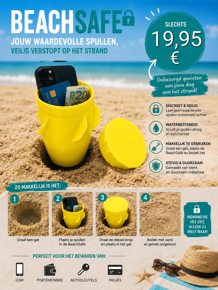 Beachsafe kleur geel - strand - opbergbox