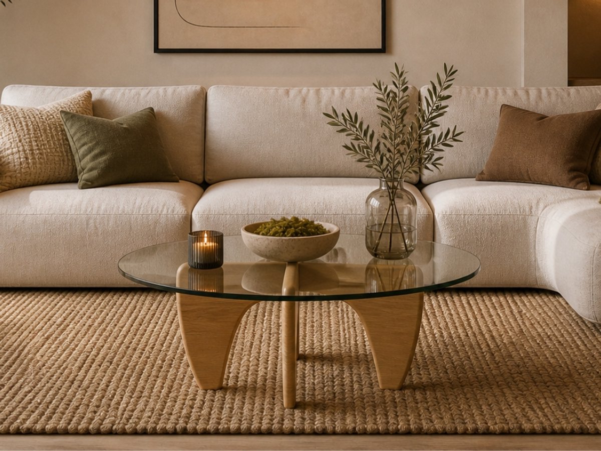 Salontafel - Eiken Hout - Rond Glas - Coffee Table - Tafel