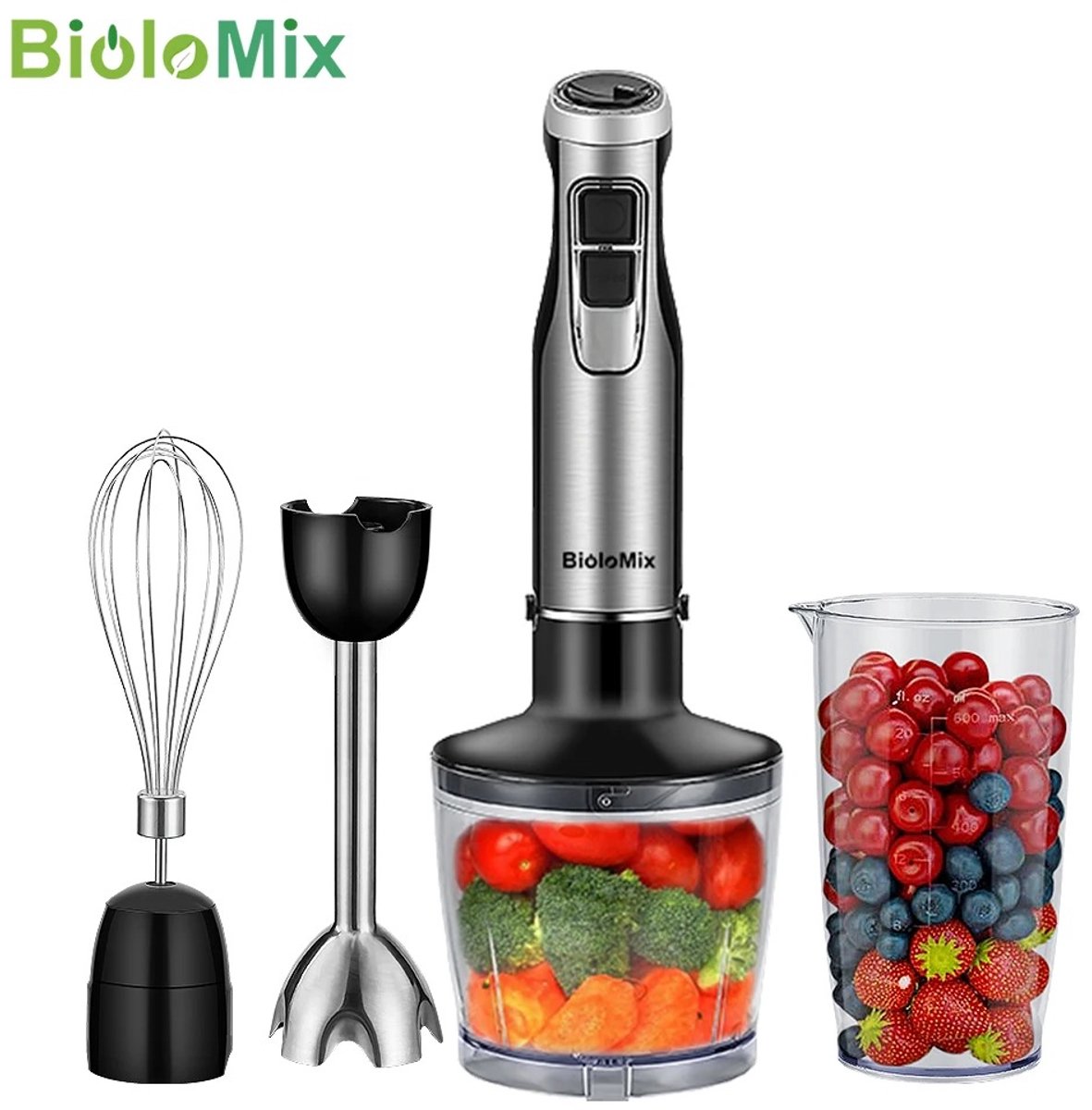 Cherrys Finds - Staafmixer - Staafmixer Set - 4 In 1 Staafmixer Set - Staafblender - Mixstaaf - Mixer Set - Pureer Staafmixer - Mixer Met Mengkom - Silver
