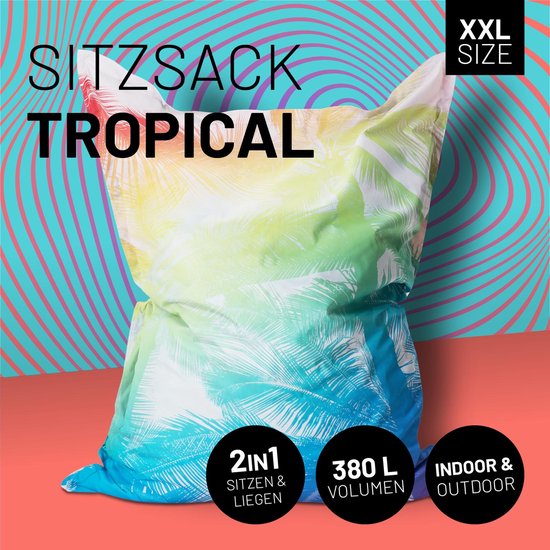 Lumaland - Grote luxe XXL zitzak - 380 liter vulling - 140 x 180 cm - geschikt voor Indoor & Outdoor - Tropisch