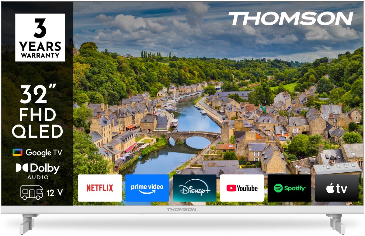 Thomson 32FQG3S15CW - QLED TV 32 inch (80 cm) - Full HD 1920x1080 - 12V-adapter - Google TV - 3x HDMI 1.4 - WiFi