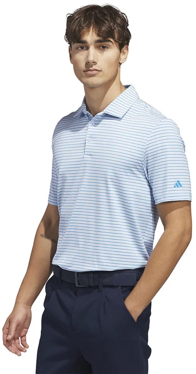 Adidas Performance Two Colour Stripe Korte Mouw Poloshirt S Man Blauw