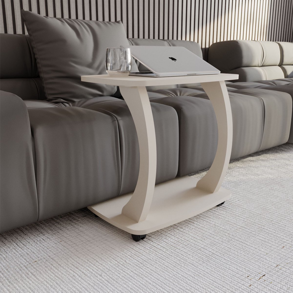 Sugodesign Arasta Bijzettafel met Wielen – Laptoptafel voor Bank – Kleine Woonkamertafel – Salontafel in Stijlvolle Zandbeigelook